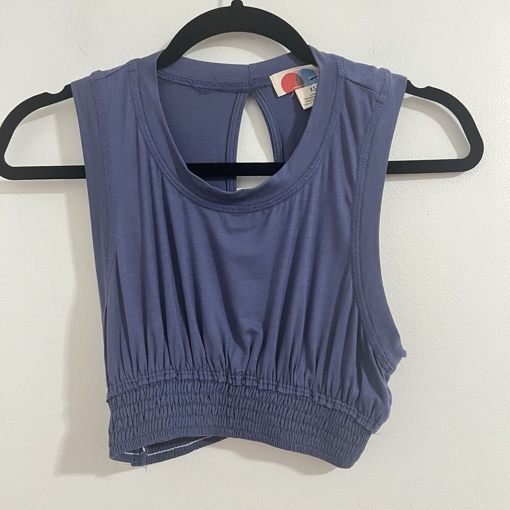 Free People Beach Morningside Crop Top Size XS Purple Gray Gym Open Back Smocked